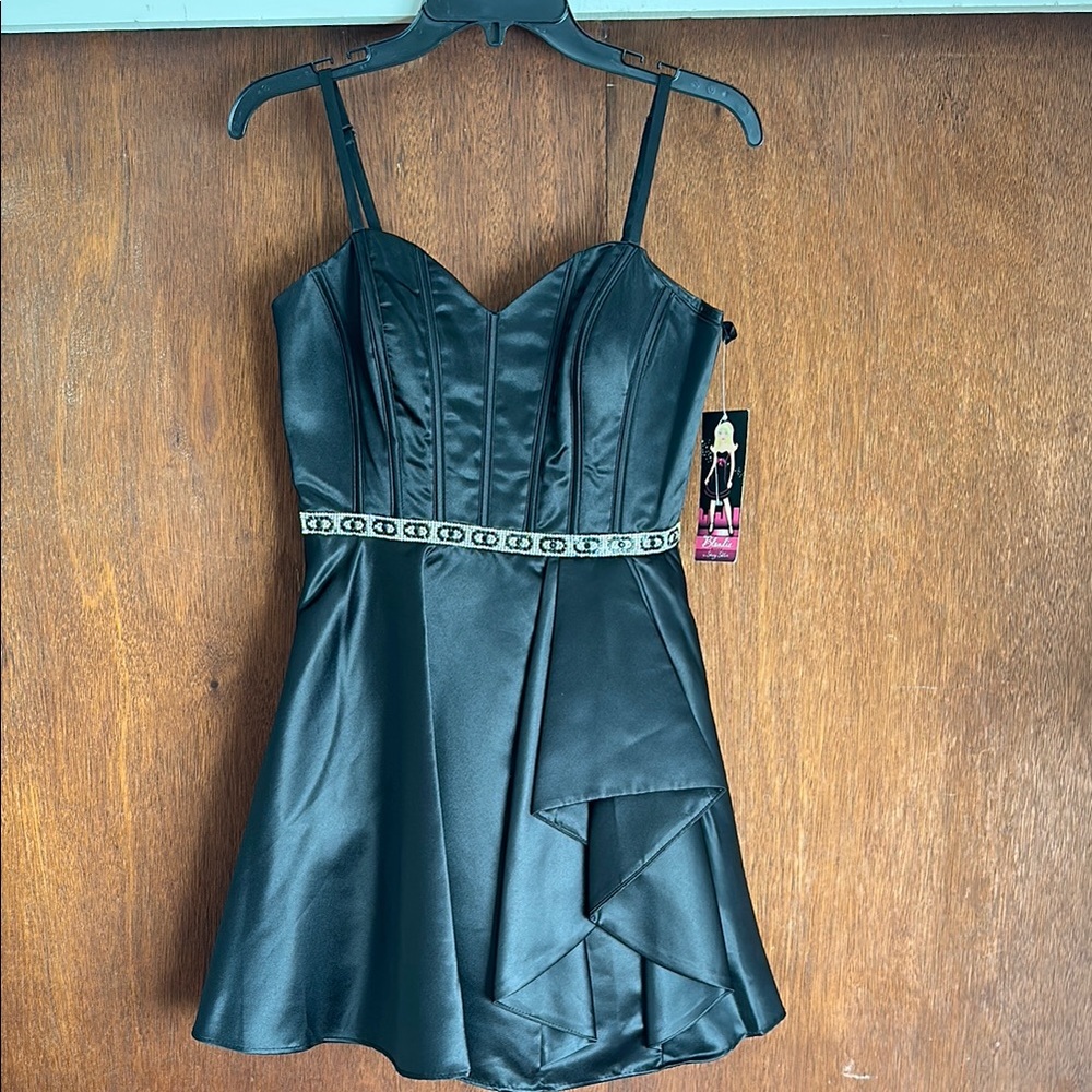 Short Black Dress with Embellished Waist